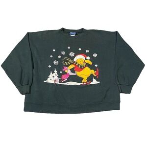 Disney Winnie The Pooh Sweatshirt Piglet Christmas Green Ice Skating L/XL